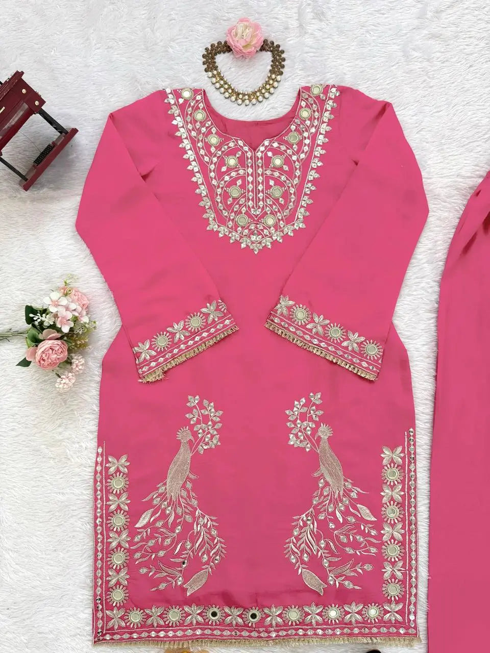 Roman Silk Embroidered Sharara Set with Mirror & Sequence Work