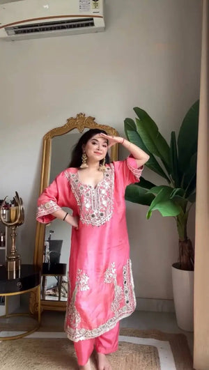 Roman Silk Embroidered Sharara Set with Mirror & Sequence Work