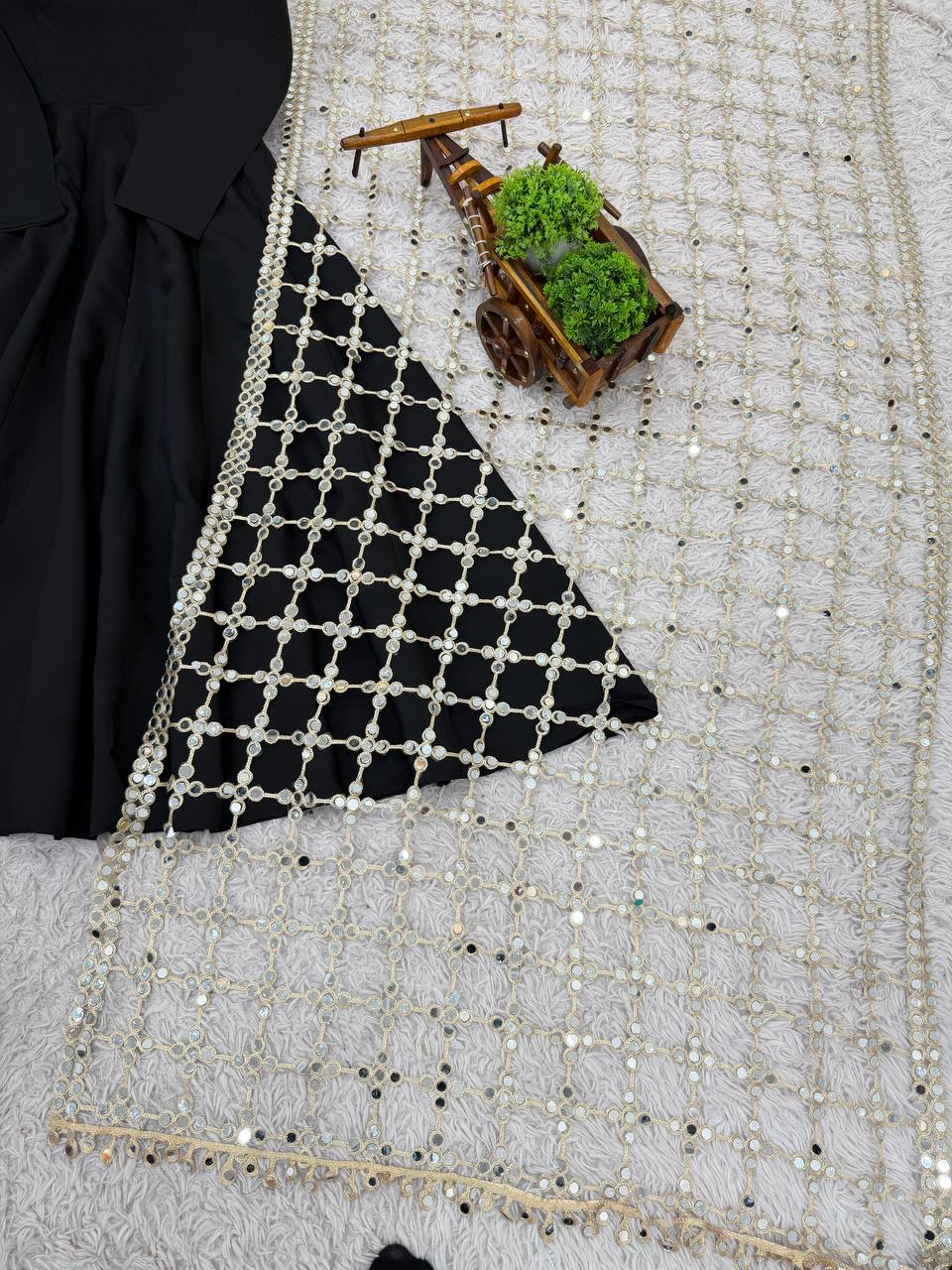 Roman Silk Gown Palazzo Set With Mirror Work Dupatta