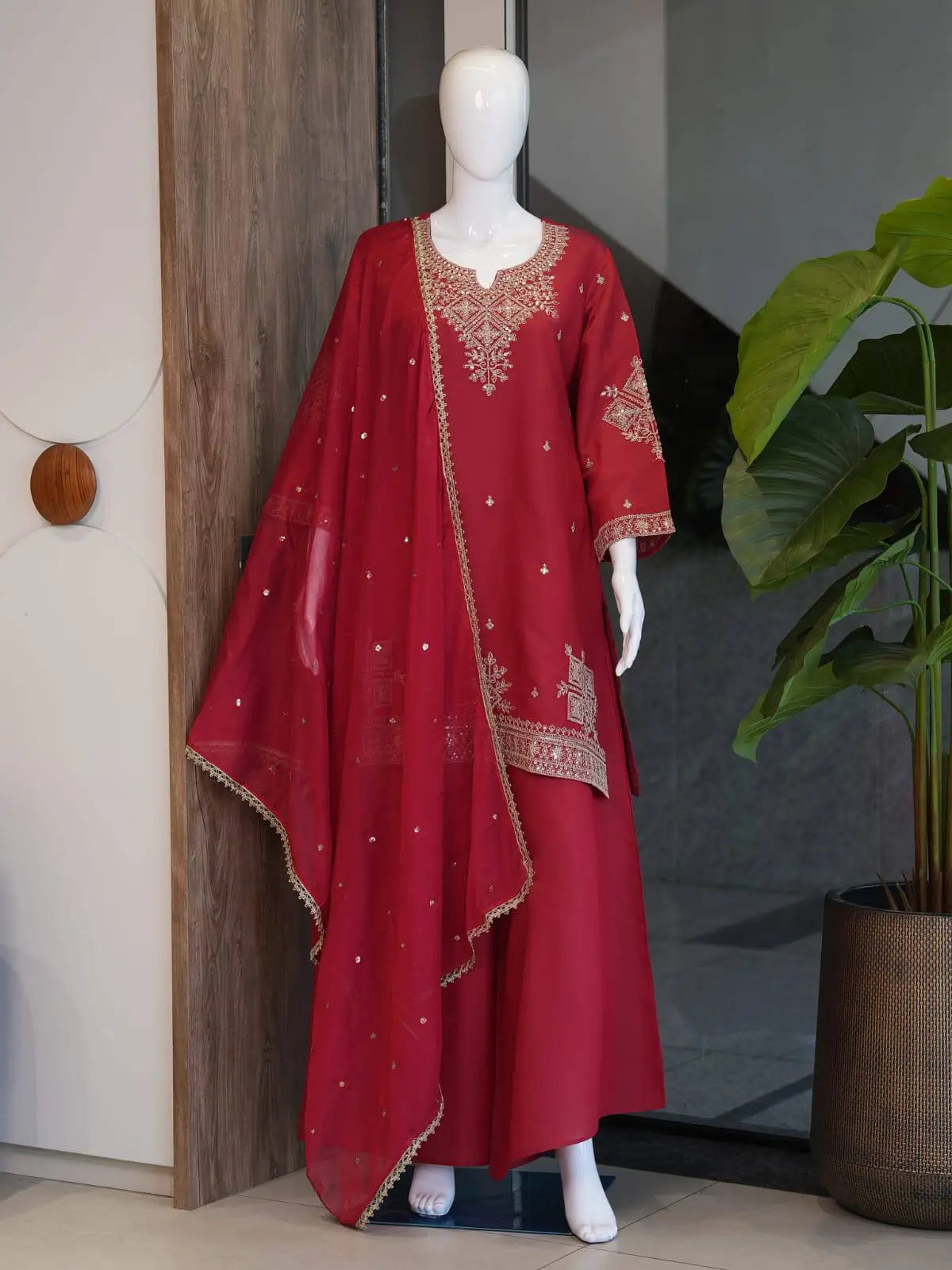 Roman Two Tone Embroidered Kurta Palazzo Set