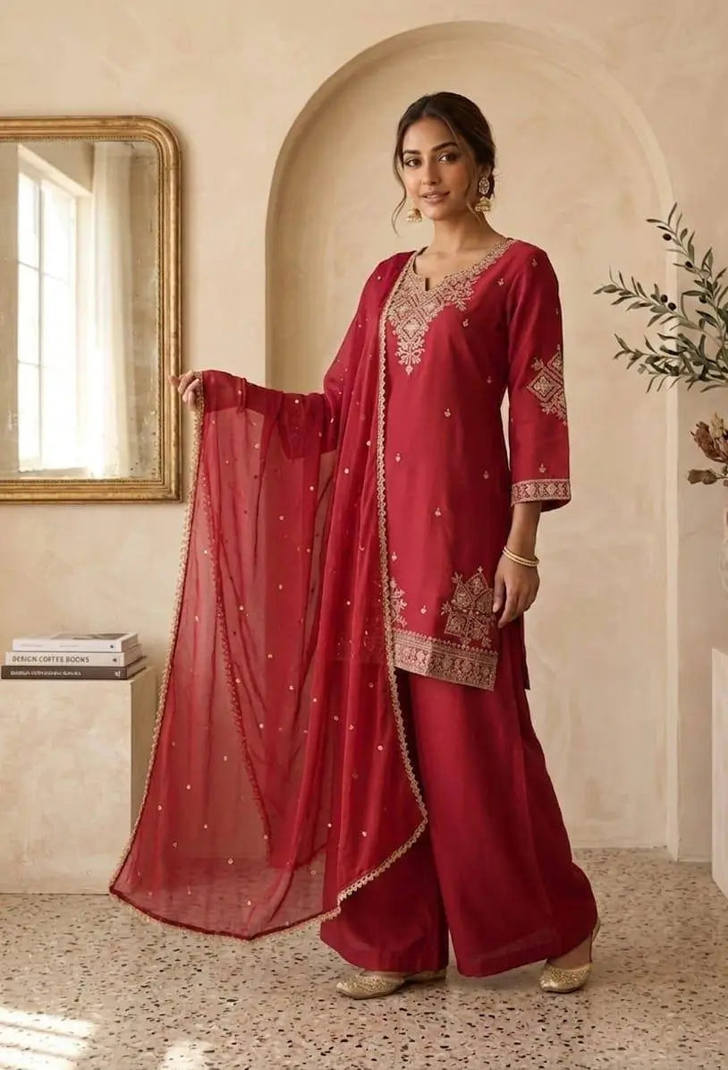 Roman Two Tone Embroidered Kurta Palazzo Set