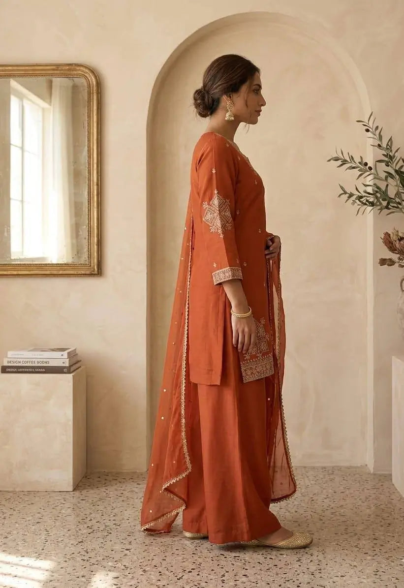 Roman Two Tone Embroidered Kurta Palazzo Set