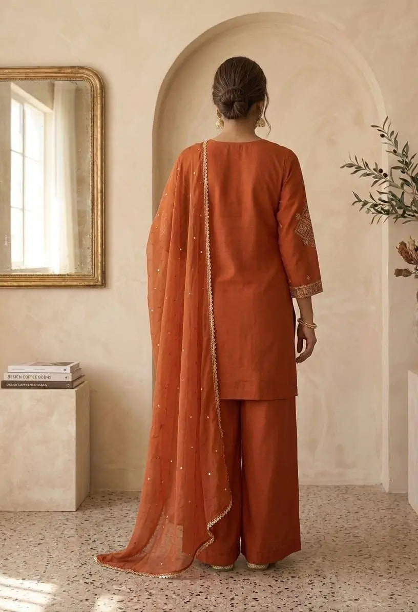 Roman Two Tone Embroidered Kurta Palazzo Set