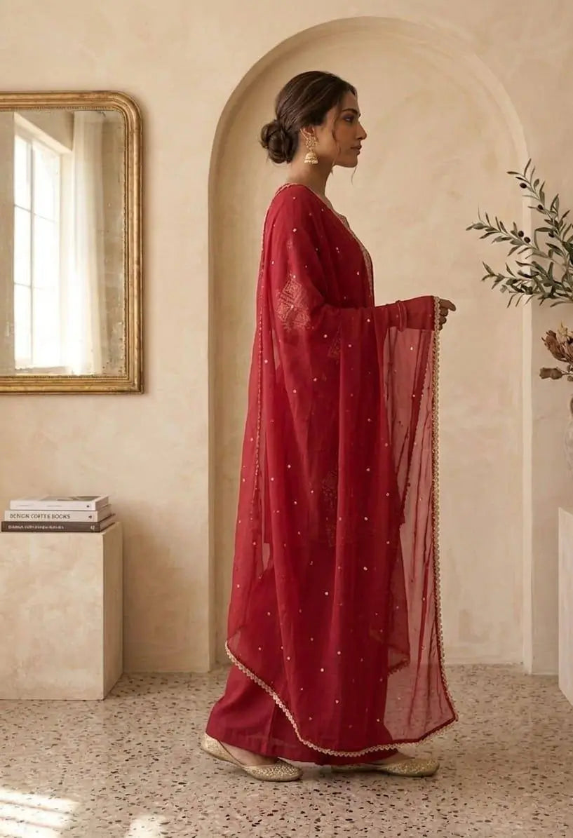 Roman Two Tone Embroidered Kurta Palazzo Set