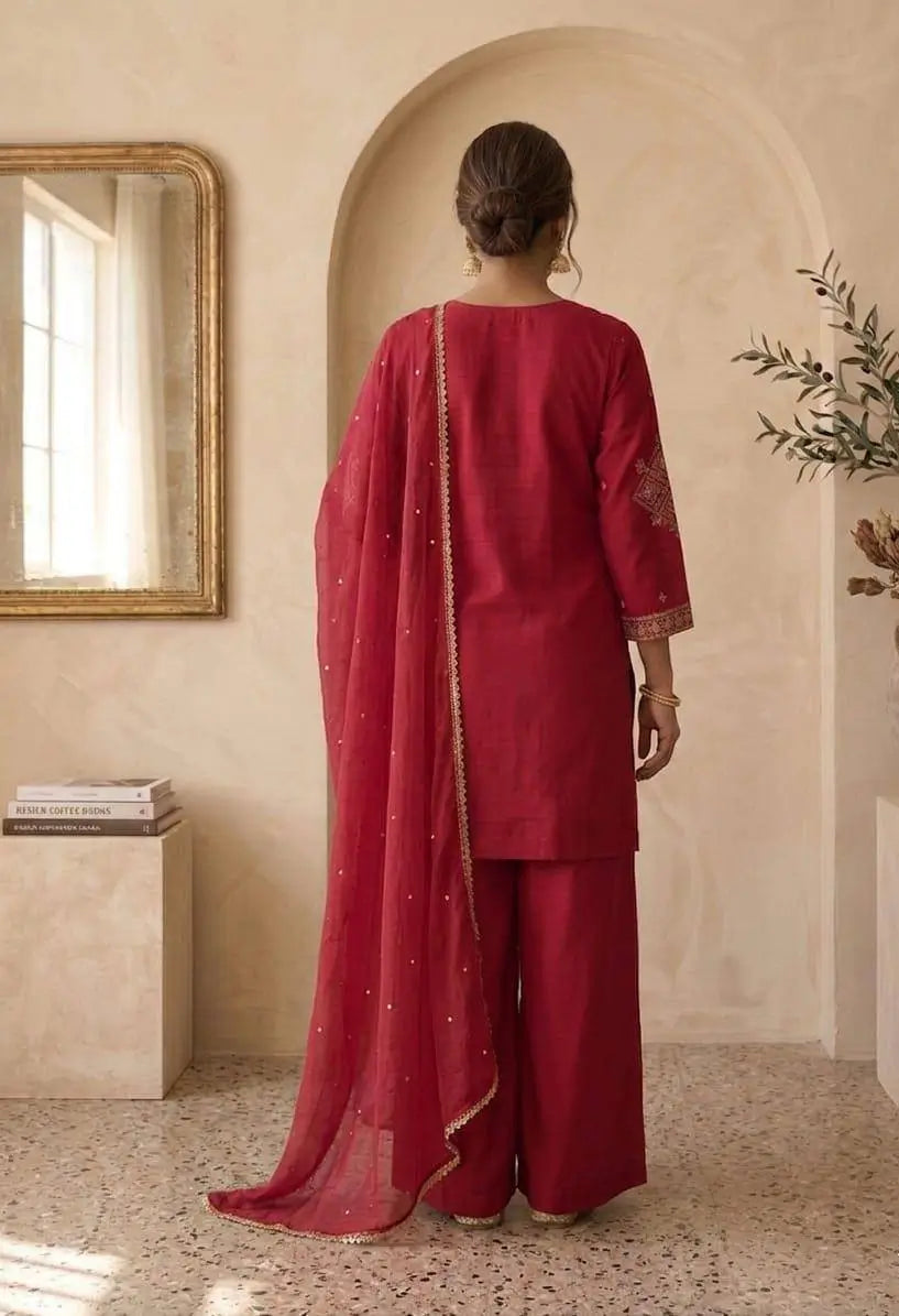 Roman Two Tone Embroidered Kurta Palazzo Set