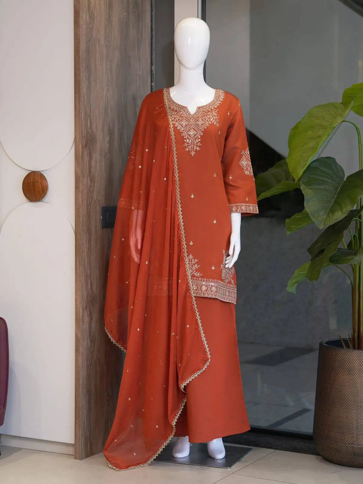 Roman Two Tone Embroidered Kurta Palazzo Set