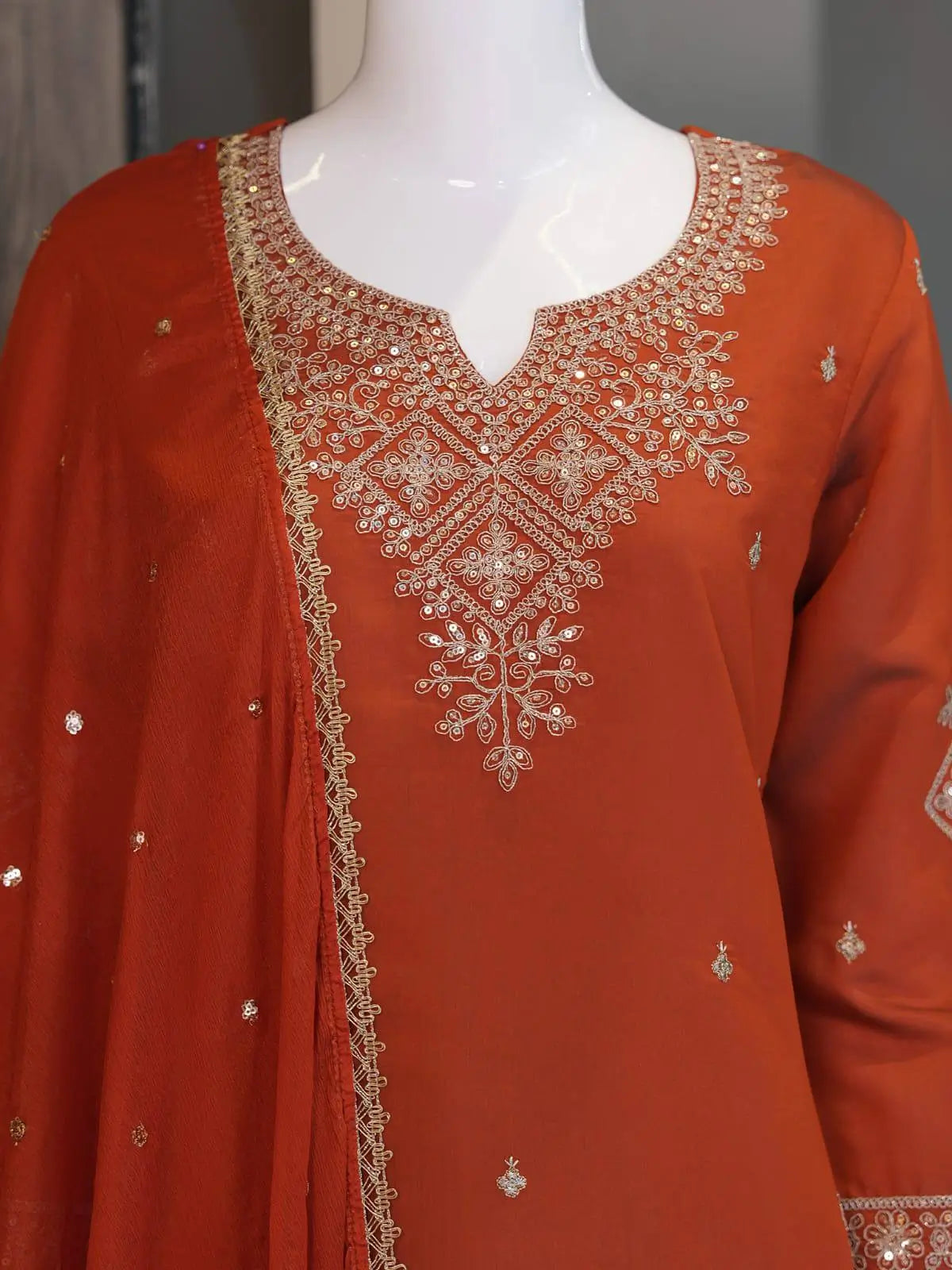 Roman Two Tone Embroidered Kurta Palazzo Set