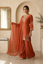 Roman Two Tone Embroidered Kurta Palazzo Set