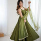 Romansilk Chanderi Anarkali Set with Dupatta and Pant – Mirror Lace Detailing