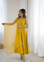 Romansilk Chanderi Anarkali Set with Dupatta and Pant – Mirror Lace Detailing
