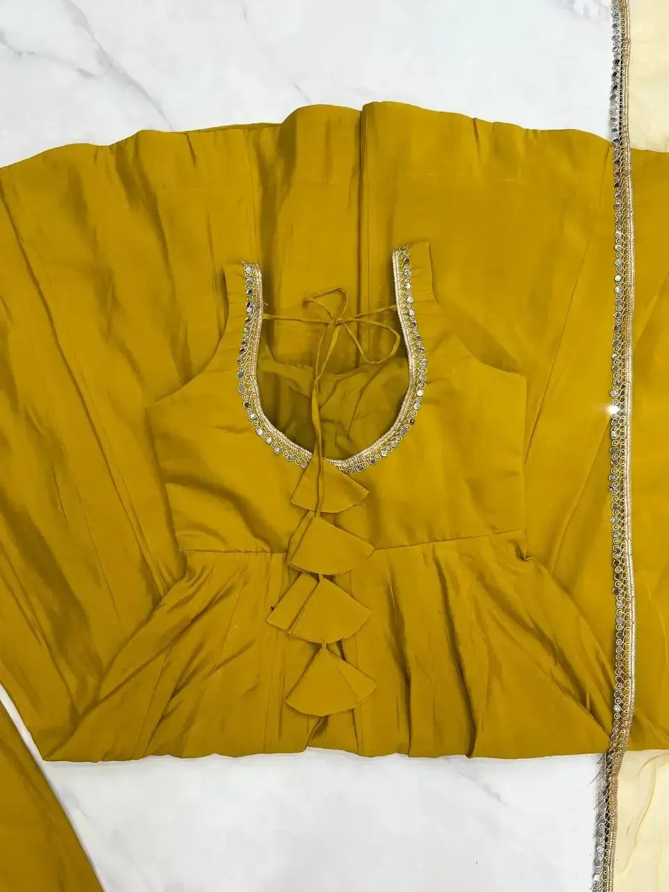Romansilk Chanderi Anarkali Set with Dupatta and Pant – Mirror Lace Detailing