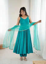 Romansilk Chanderi Anarkali Set with Dupatta and Pant – Mirror Lace Detailing