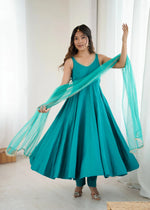 Romansilk Chanderi Anarkali Set with Dupatta and Pant – Mirror Lace Detailing