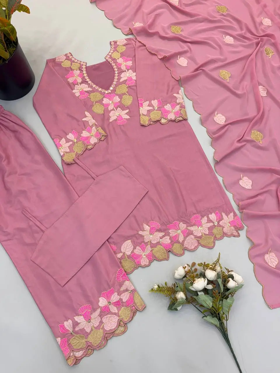 Rose Cutwork Floral Sharara