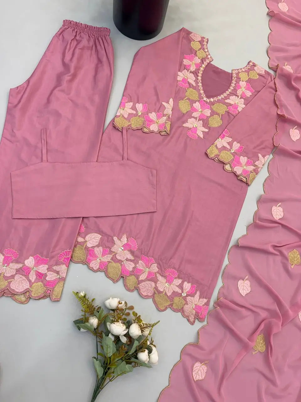 Rose Cutwork Floral Sharara