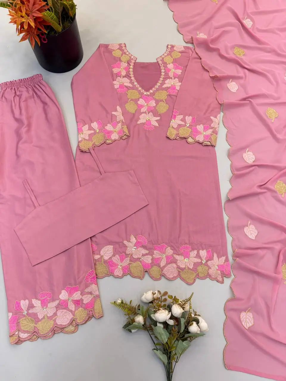 Rose Cutwork Floral Sharara