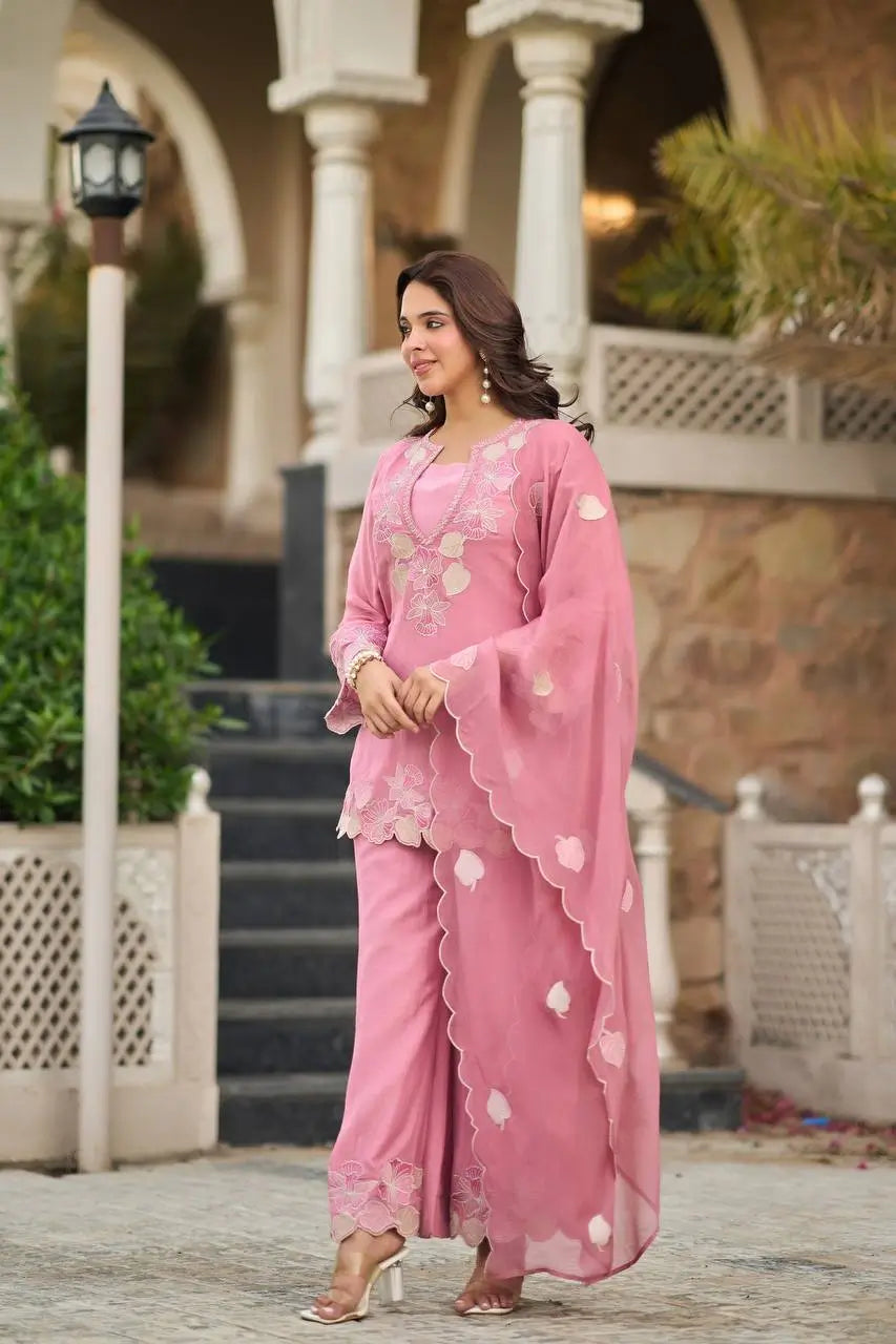 Rose Cutwork Floral Sharara