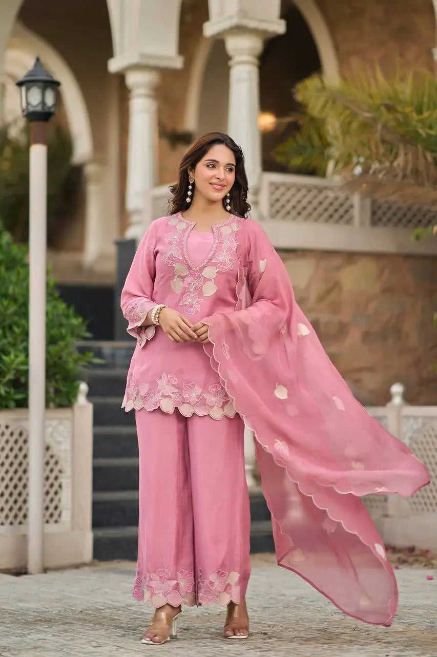 Rose Cutwork Floral Sharara