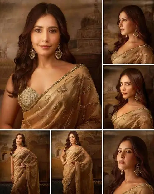 Rose Gold Silk Embroidered Saree with Designer Blouse