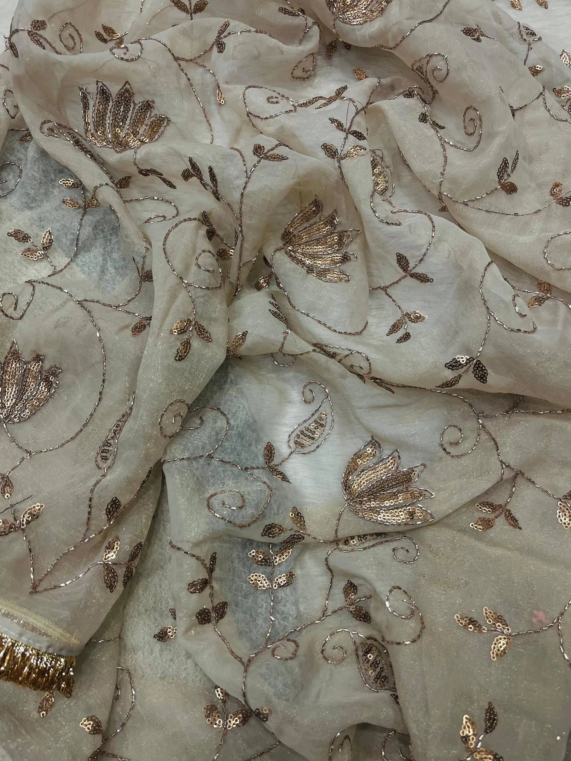 Rose Gold Silk Embroidered Saree with Designer Blouse