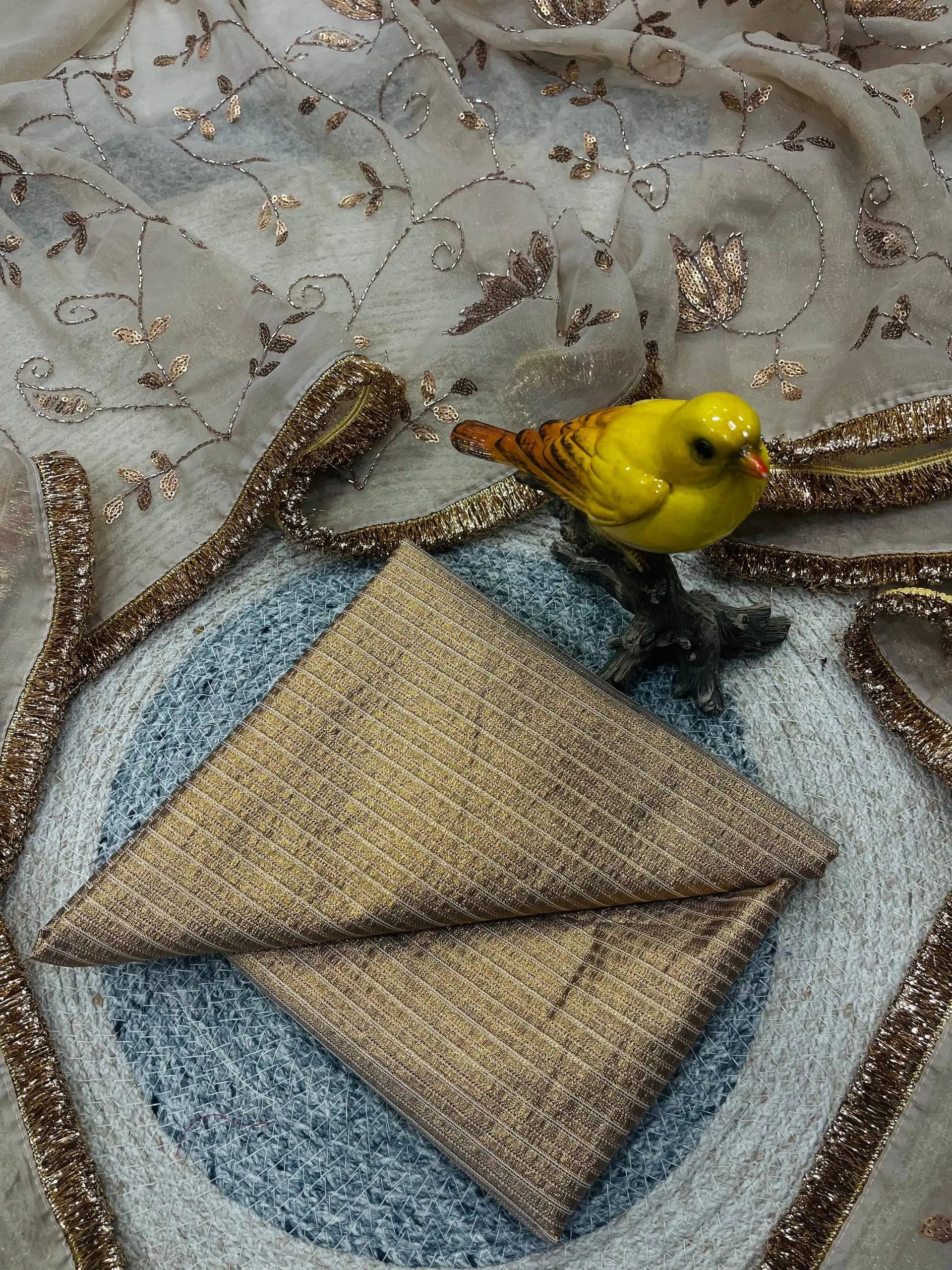 Rose Gold Silk Embroidered Saree with Designer Blouse