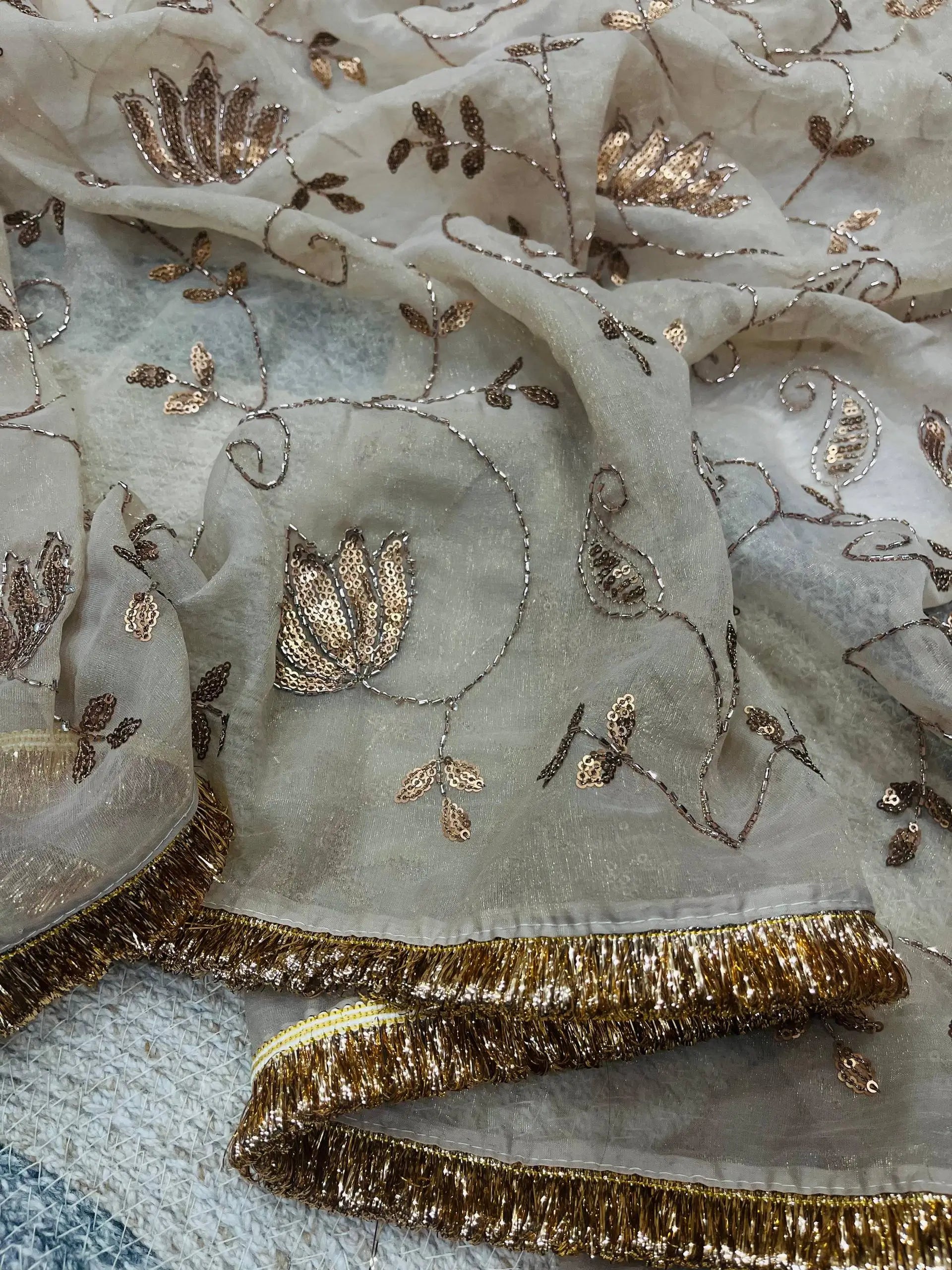 Rose Gold Silk Embroidered Saree with Designer Blouse