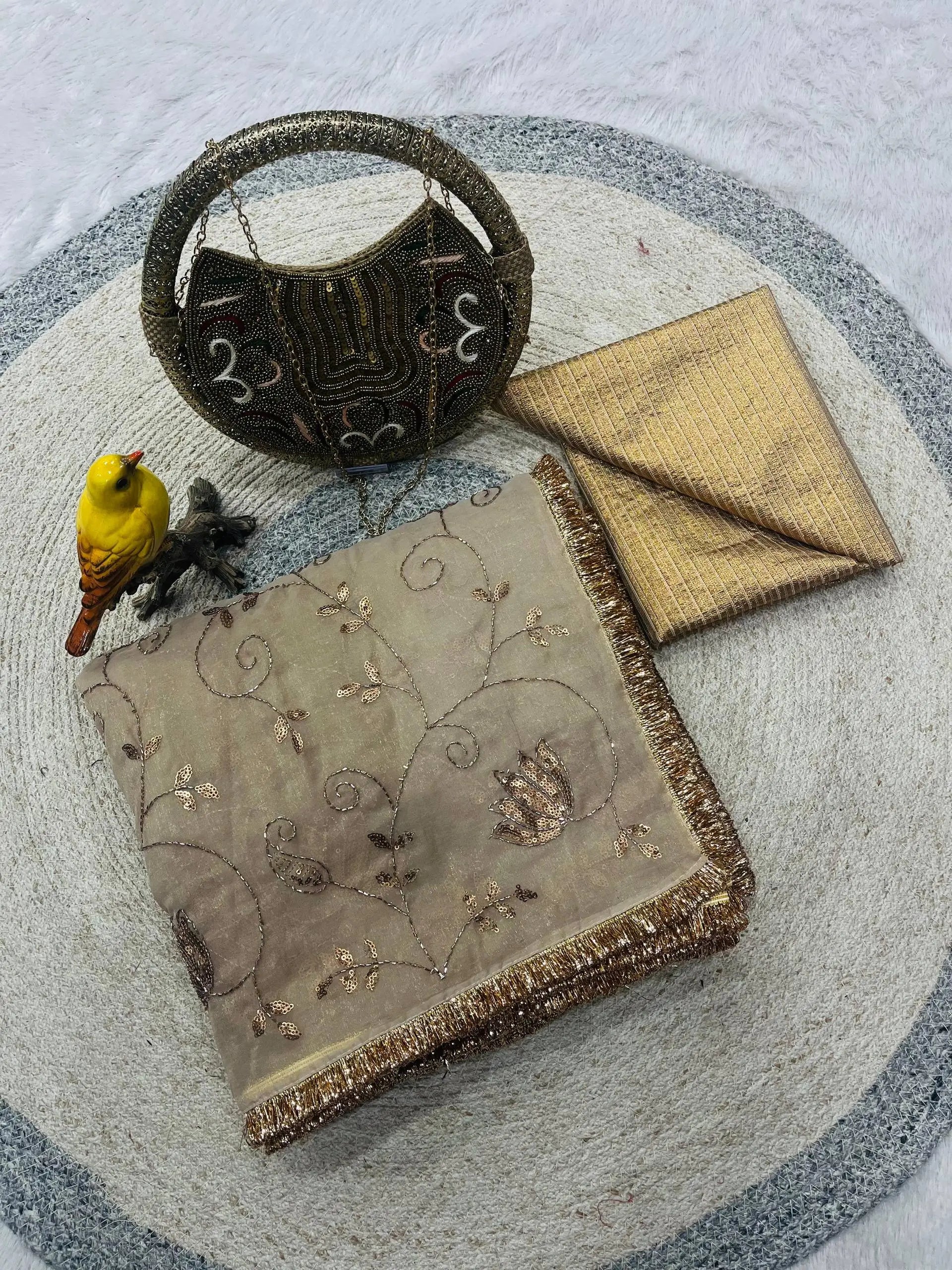 Rose Gold Silk Embroidered Saree with Designer Blouse
