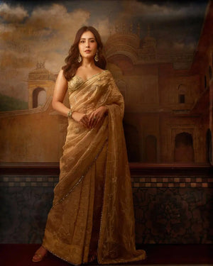 Rose Gold Silk Embroidered Saree with Designer Blouse