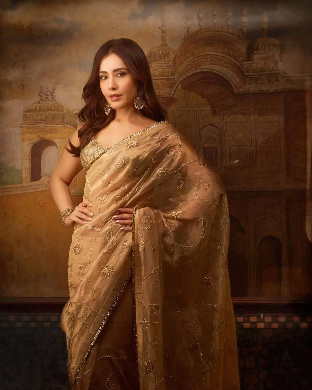 Rose Gold Silk Embroidered Saree with Designer Blouse