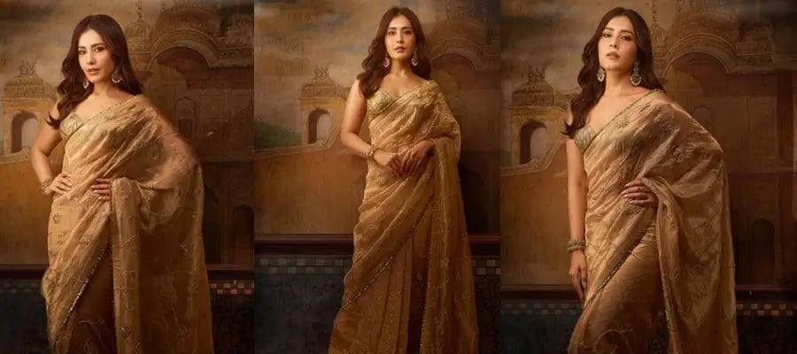 Rose Gold Silk Embroidered Saree with Designer Blouse