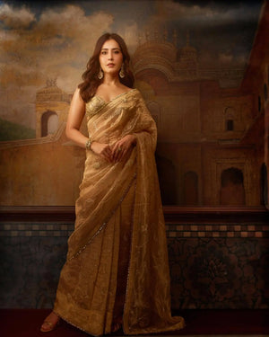 Rose Gold Silk Embroidered Saree with Designer Blouse