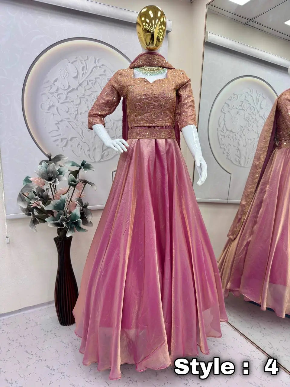Rose Gold Two Tone Silk Lehenga Set for Wedding and Festive Wear (1 Dress 4 Way to Wear)