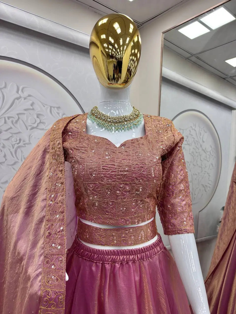 Rose Gold Two Tone Silk Lehenga Set for Wedding and Festive Wear (1 Dress 4 Way to Wear)