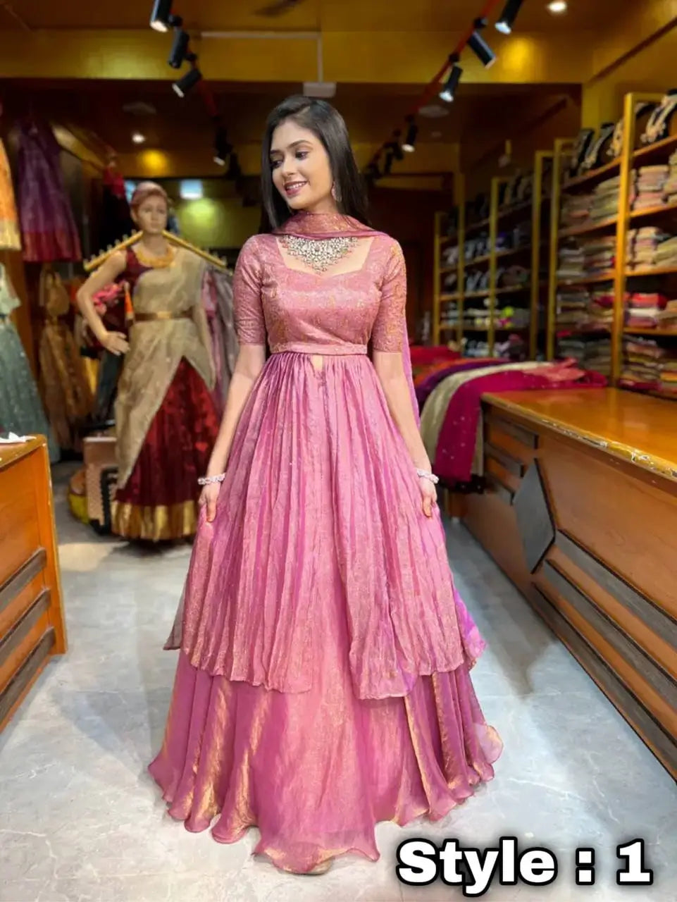 Rose Gold Two Tone Silk Lehenga Set for Wedding and Festive Wear (1 Dress 4 Way to Wear)