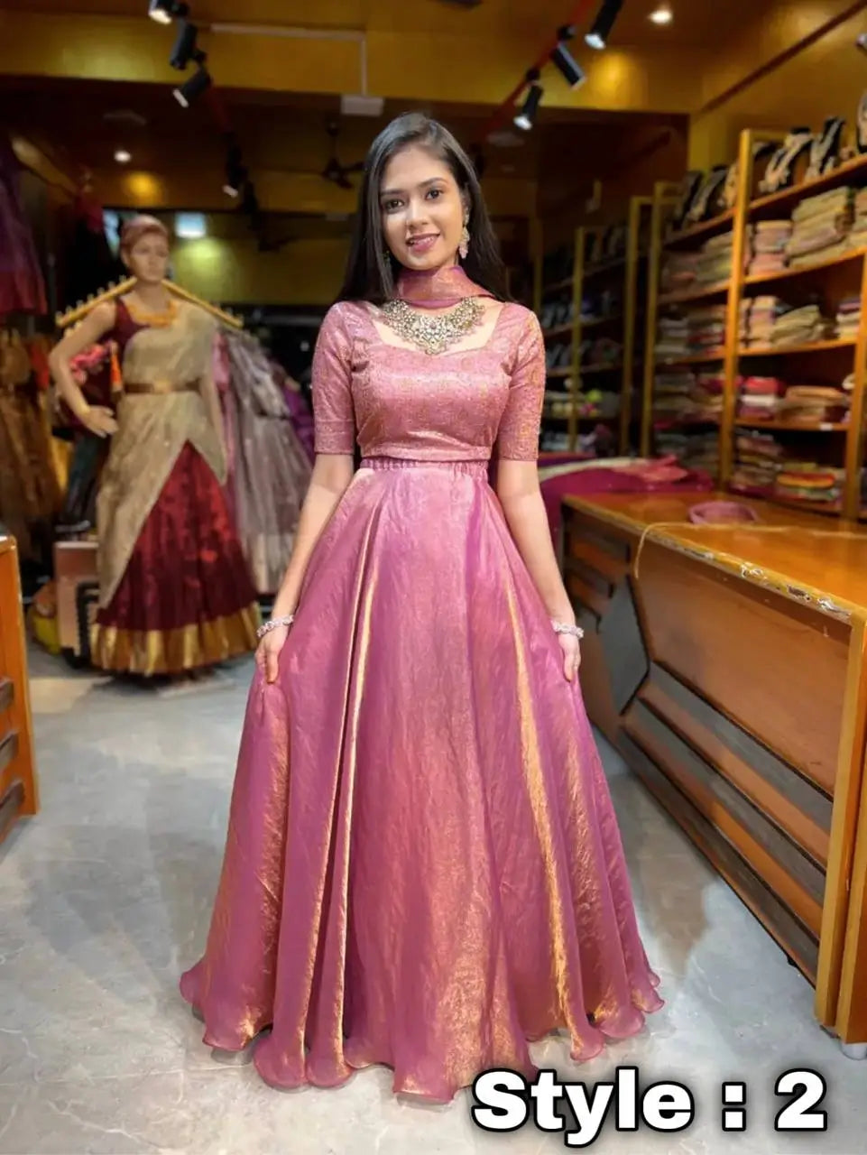Rose Gold Two Tone Silk Lehenga Set for Wedding and Festive Wear (1 Dress 4 Way to Wear)