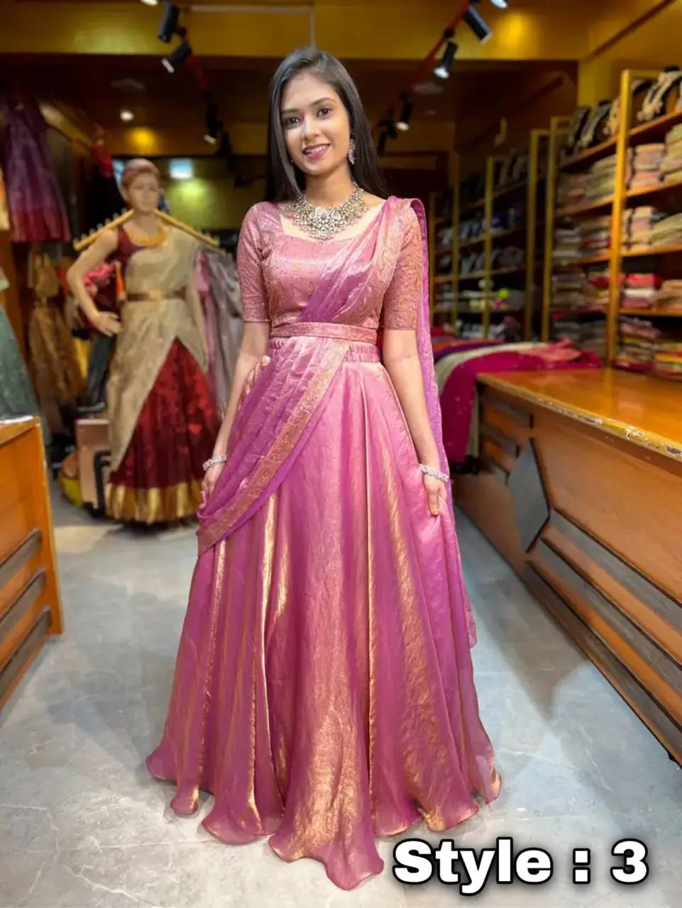 Rose Gold Two Tone Silk Lehenga Set for Wedding and Festive Wear (1 Dress 4 Way to Wear)