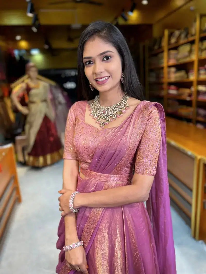 Rose Gold Two Tone Silk Lehenga Set for Wedding and Festive Wear (1 Dress 4 Way to Wear)