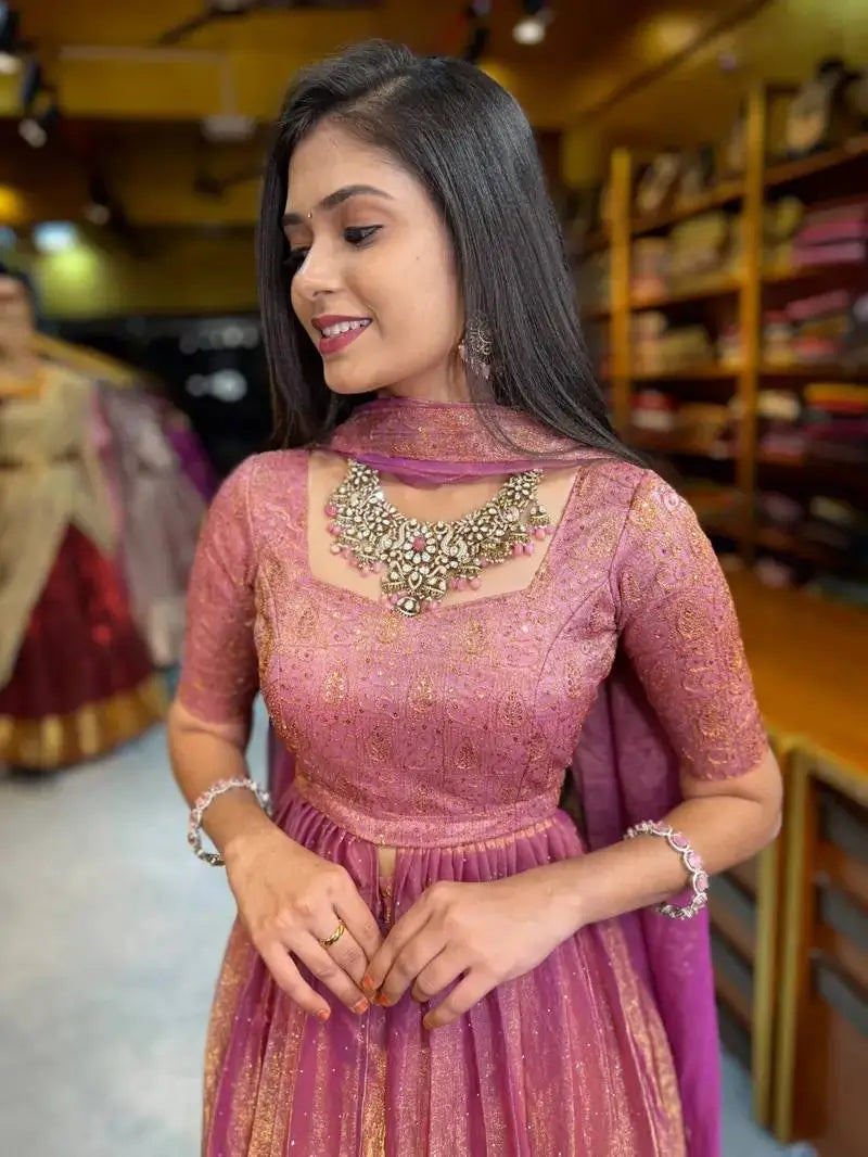 Rose Gold Two Tone Silk Lehenga Set for Wedding and Festive Wear (1 Dress 4 Way to Wear)