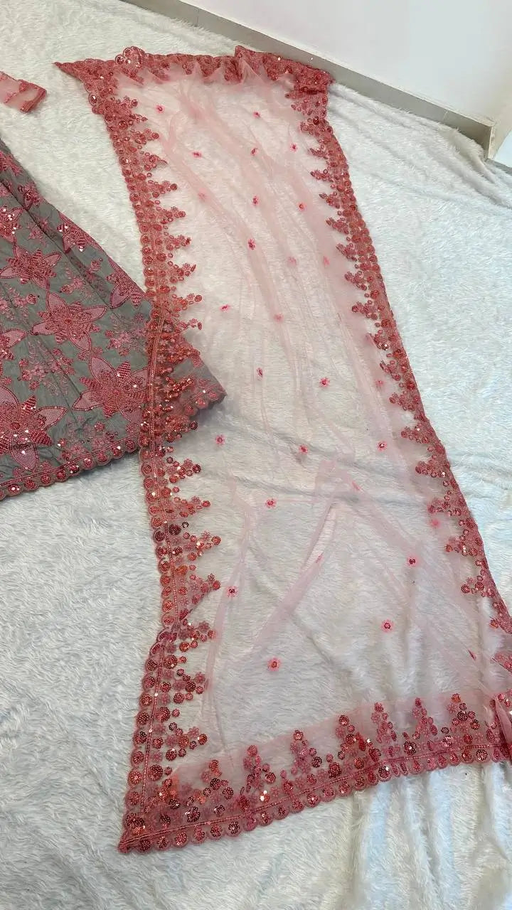 Rose Grey Floral Lehenga Set