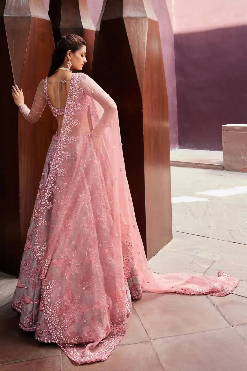 Rose Grey Floral Lehenga Set