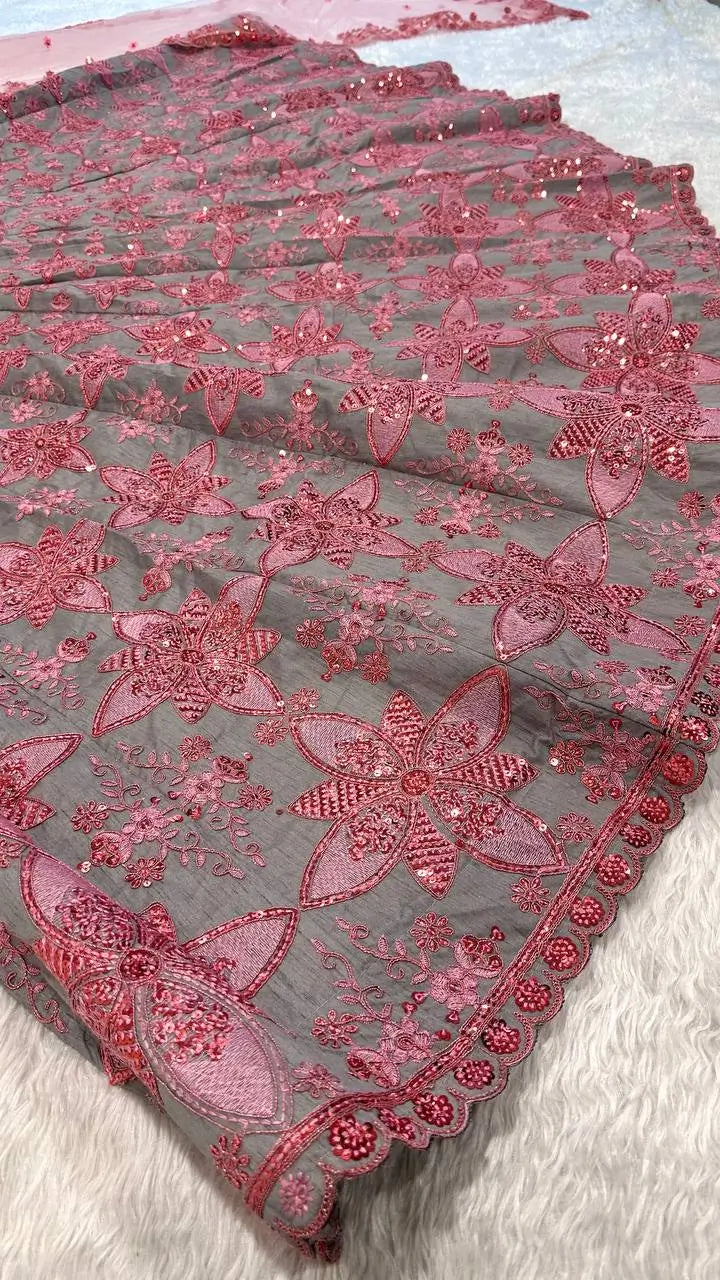 Rose Grey Floral Lehenga Set