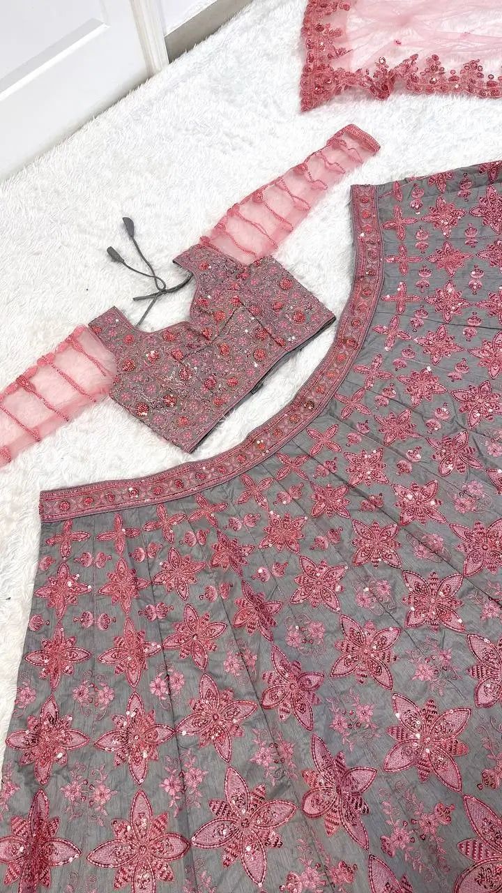 Rose Grey Floral Lehenga Set