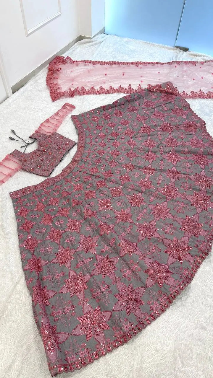 Rose Grey Floral Lehenga Set