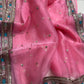 Rose Organza Silk Saree with Embroidery Border