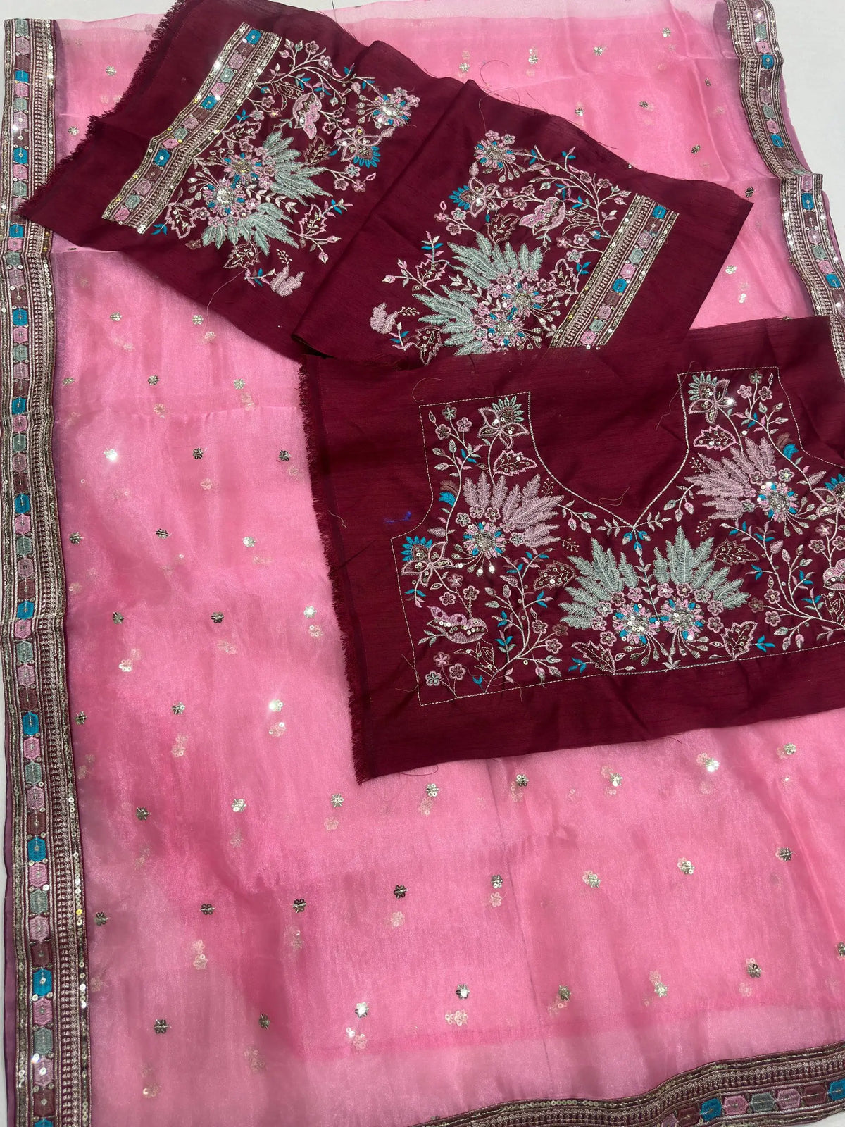 Rose Organza Silk Saree with Embroidery Border