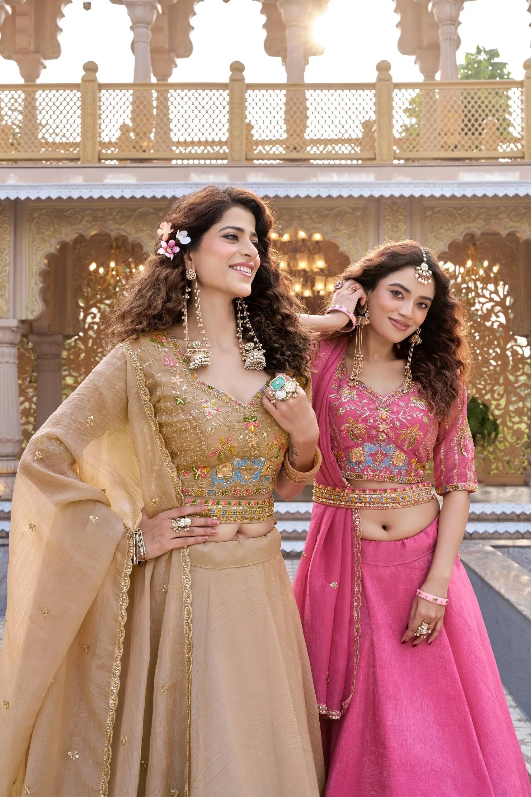 Rose Pink Pure Crunchy Silk Moti Sequins Embroidered Lehenga Choli for Wedding Wear