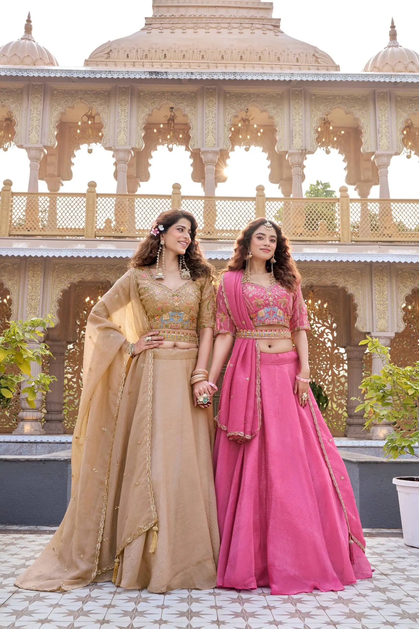 Rose Pink Pure Crunchy Silk Moti Sequins Embroidered Lehenga Choli for Wedding Wear