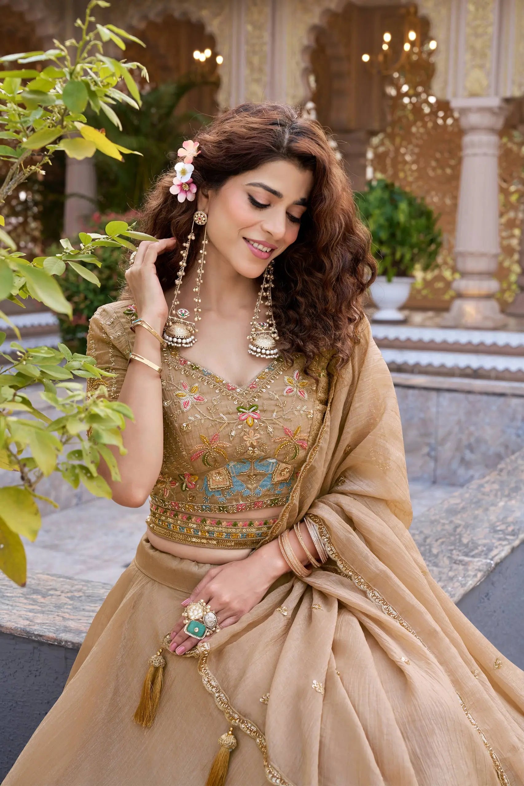 Rose Pink Pure Crunchy Silk Moti Sequins Embroidered Lehenga Choli for Wedding Wear