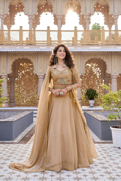 Rose Pink Pure Crunchy Silk Moti Sequins Embroidered Lehenga Choli for Wedding Wear