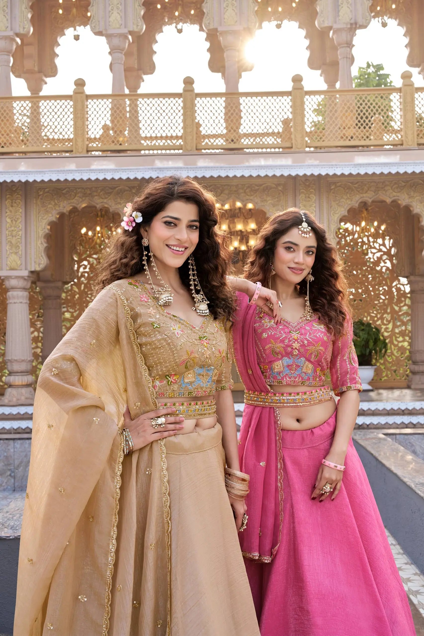 Rose Pink Pure Crunchy Silk Moti Sequins Embroidered Lehenga Choli for Wedding Wear